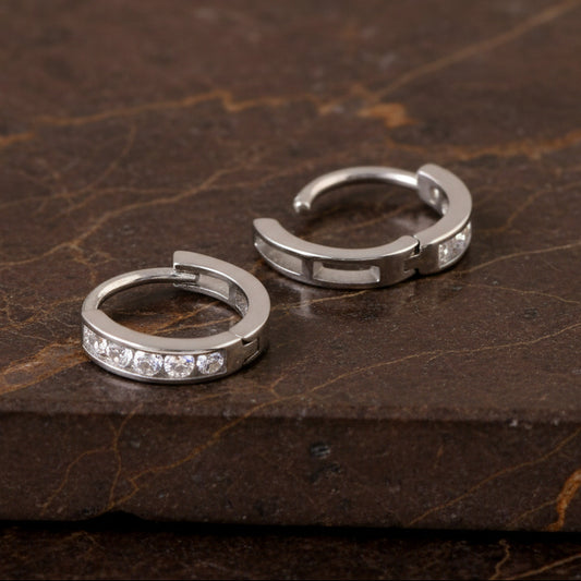 925 Sterling Silver CZ Huggie Hoop Earrings | Minimal Everyday Silver Hoops for Women - Zirak Silver