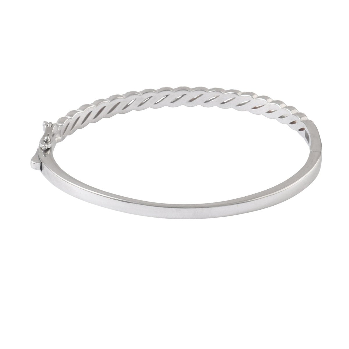 925 Sterling Silver CZ Twisted Bangle Bracelet with Rose Gold Accents - Zirak Silver