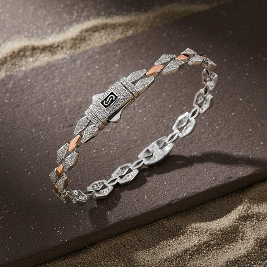 925 Sterling Silver Dual - Tone CZ Link Bracelet for Women - Zirak Silver