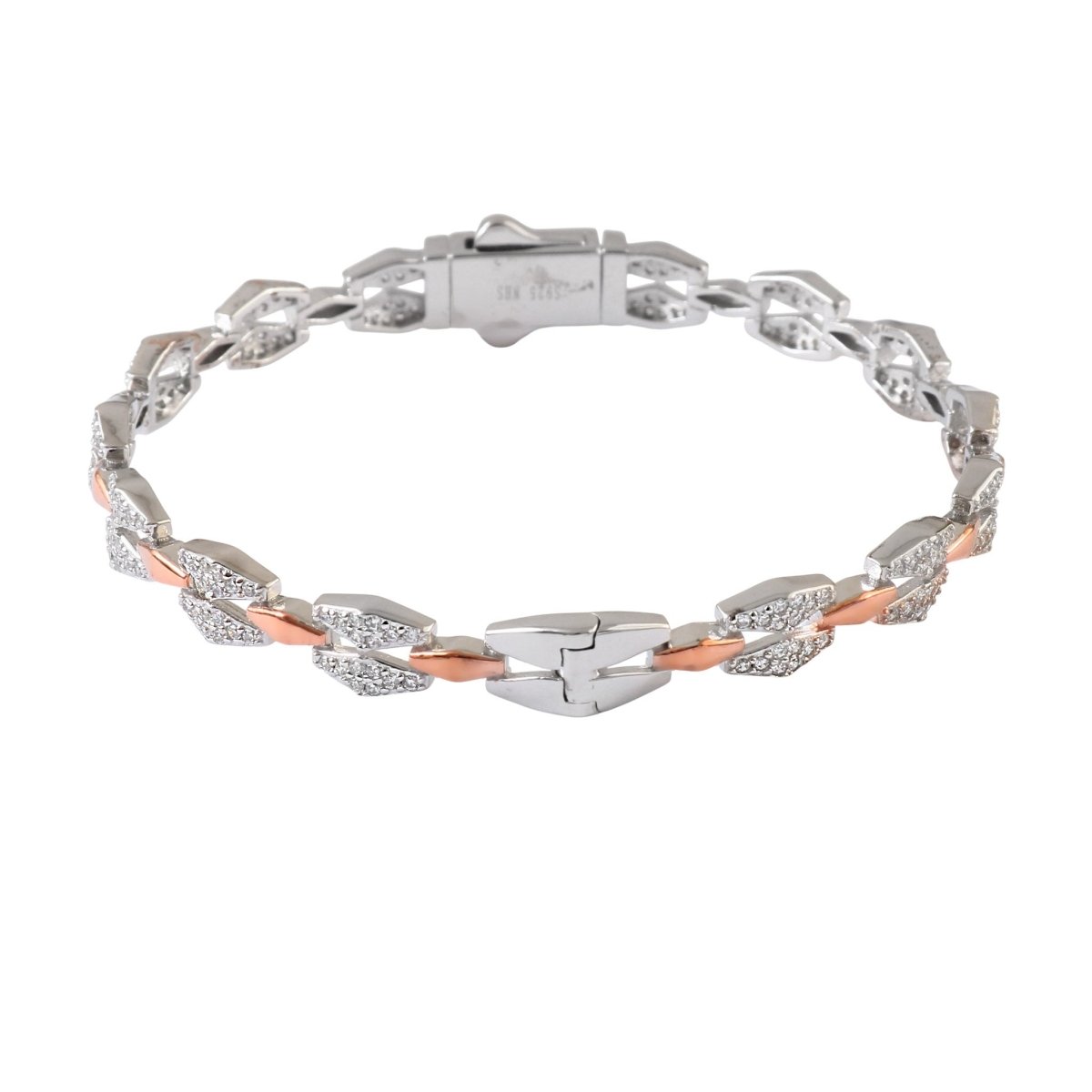 925 Sterling Silver Dual - Tone CZ Link Bracelet for Women - Zirak Silver