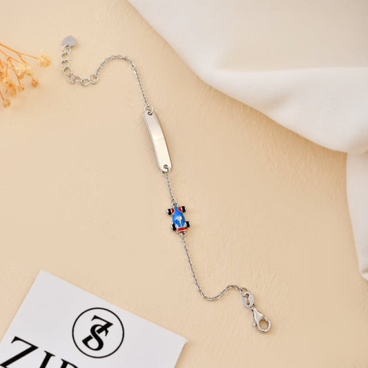 925 Sterling Silver Engravable ID Bracelet with Dangling Race - Car Charm – Adjustable Kids Chain - Zirak Silver