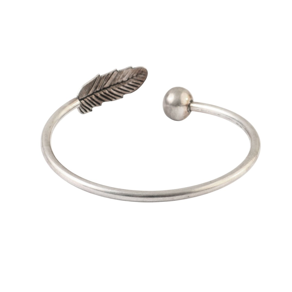 925 Sterling Silver Feather Open Cuff Bracelet – Minimal Oxidised Silver Kada - Zirak Silver