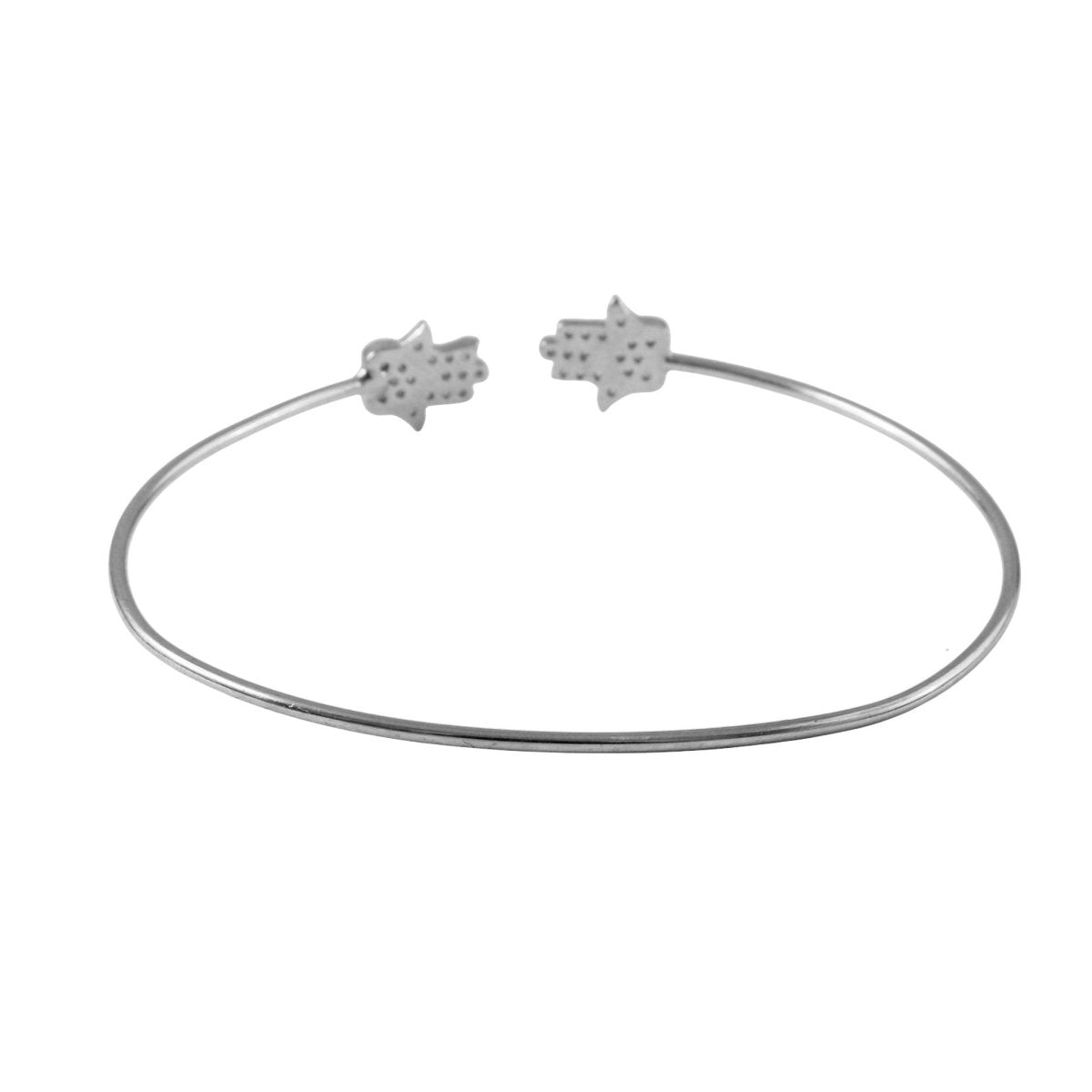 925 Sterling Silver Hamsa Heart Open Cuff Bracelet with CZ Stones - Zirak Silver