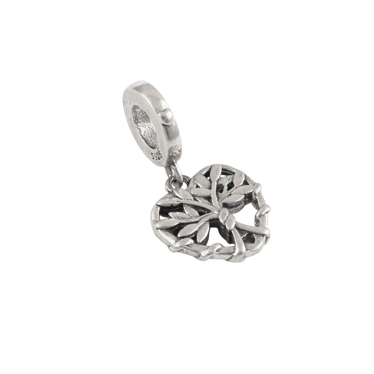 925 Sterling Silver Heart Tree of Life Charm – Nature Vine Openwork Dangle Charm - Zirak Silver