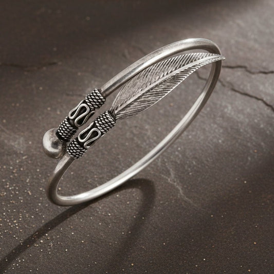 925 Sterling Silver Leaf Adjustable Cuff Bracelet - Zirak Silver
