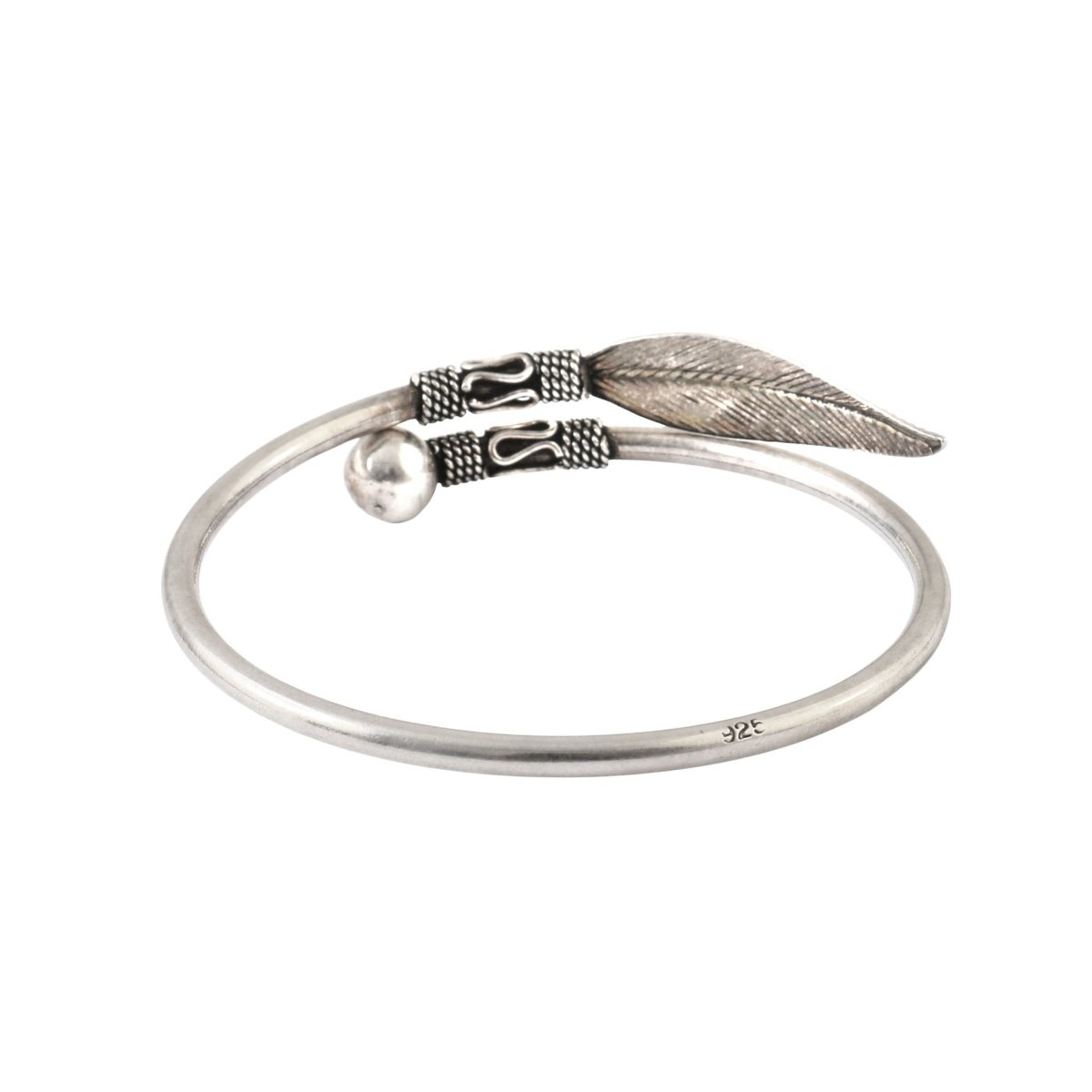 925 Sterling Silver Leaf Adjustable Cuff Bracelet - Zirak Silver