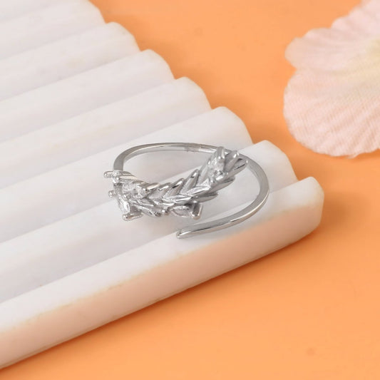 925 Sterling Silver Leaf Adjustable Ring | Handcrafted Nature - Inspired Silver Ring | Minimal Elegant Jewelry - Zirak Silver