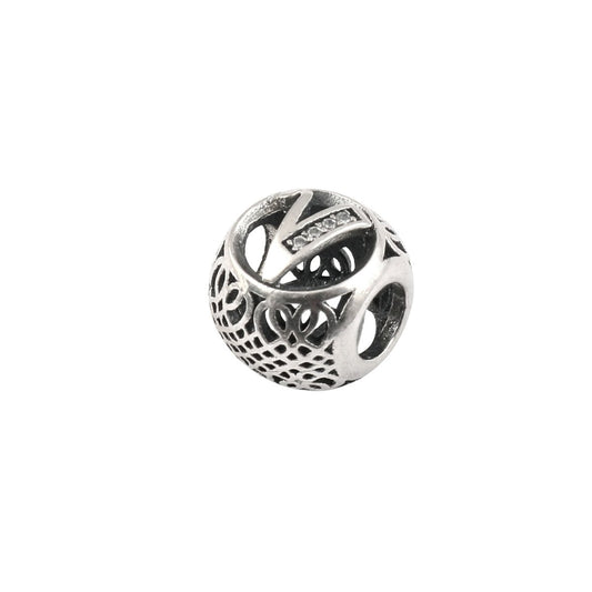 925 Sterling Silver Letter V Charm Bead with CZ Accent - Zirak Silver