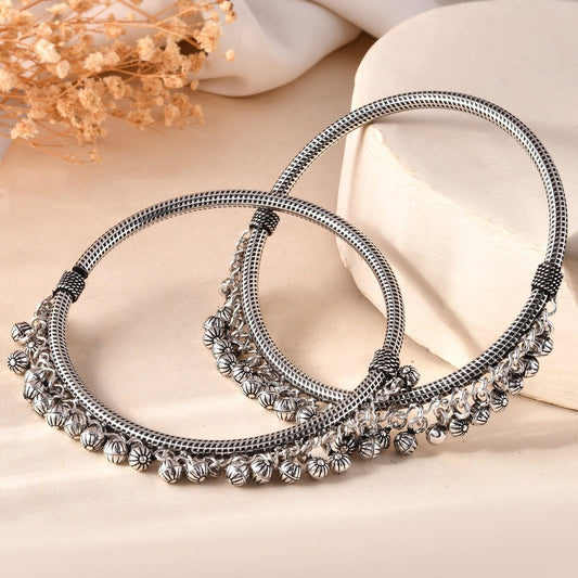 925 Sterling Silver Oxidized Ghungroo Anklet Pair – Traditional Payal Jewelry - Zirak Silver