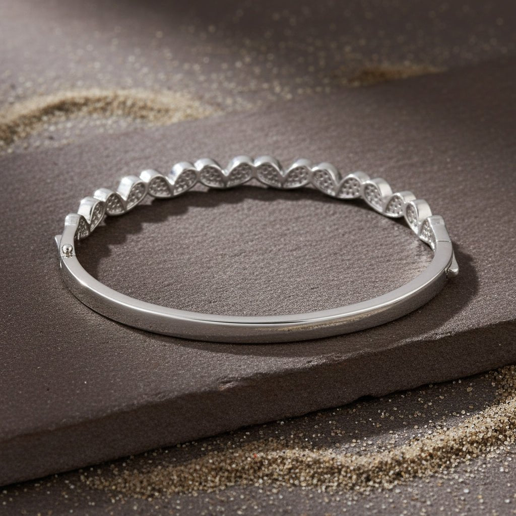 925 Sterling Silver Pink Pavé Wave Bangle - Zirak Silver