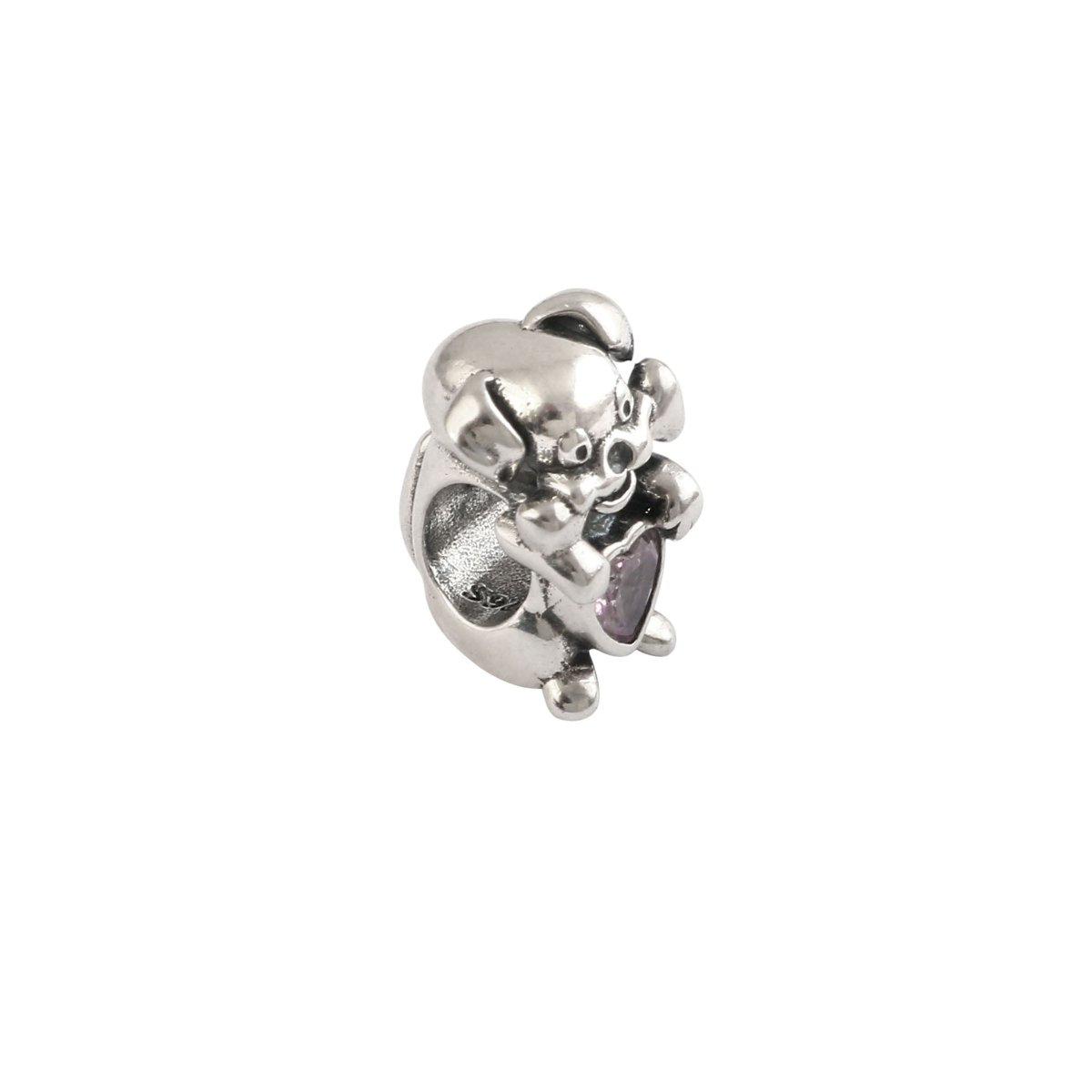 925 Sterling Silver Puppy Charm with Heart Stone – Cute Dog Bead for Charm Bracelet - Zirak Silver