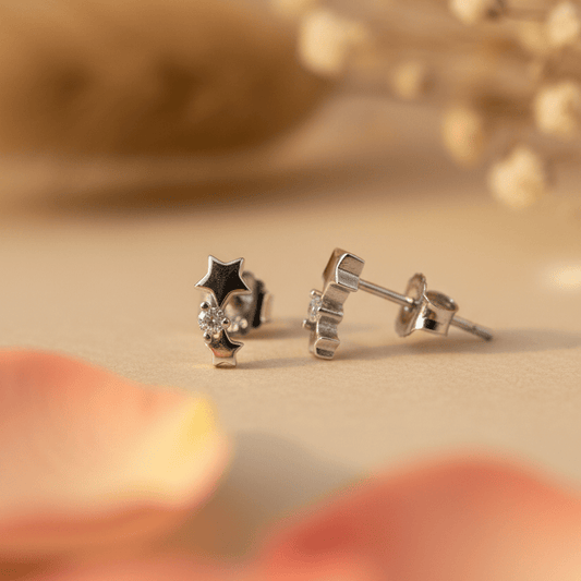 925 Sterling Silver Shooting Star CZ Stud Earrings - Zirak Silver