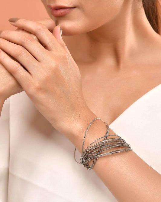 925 Sterling Silver Slim Oxidized Bangle Set – Textured Stacking Bangles - Zirak Silver