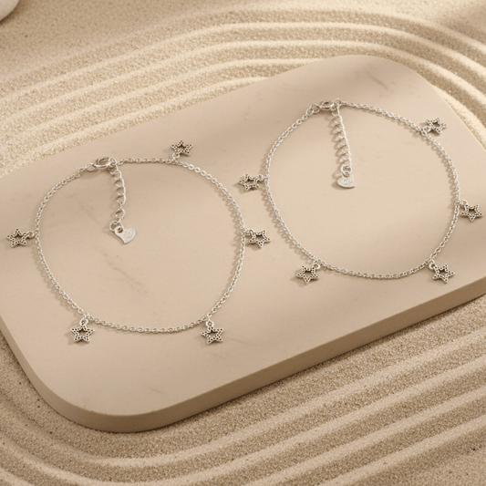 925 Sterling Silver Star Charm Anklet – Boho Star Dangle Foot Bracelet - Zirak Silver