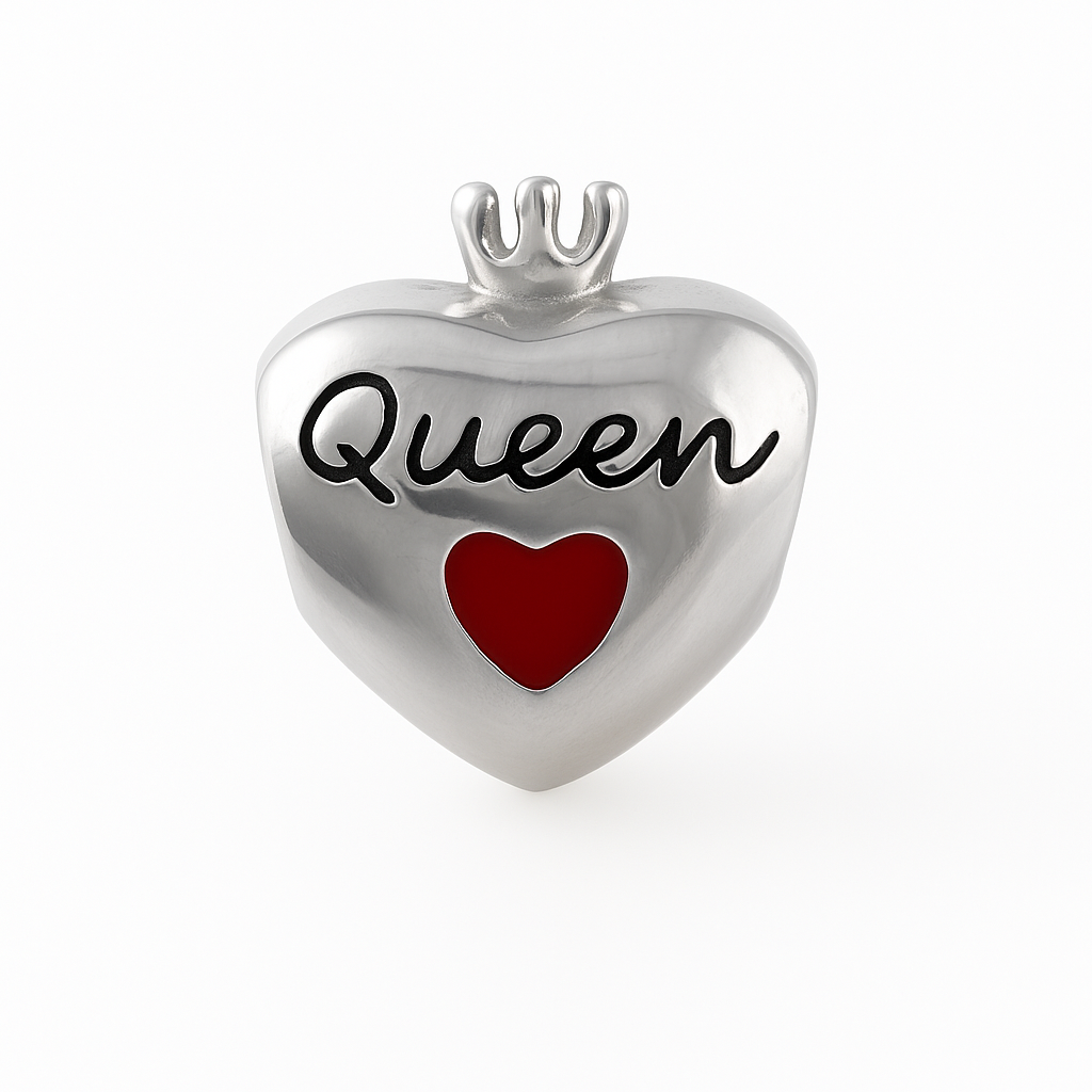 Sterling Silver Queen Heart Charm with Crown and CZ Stones