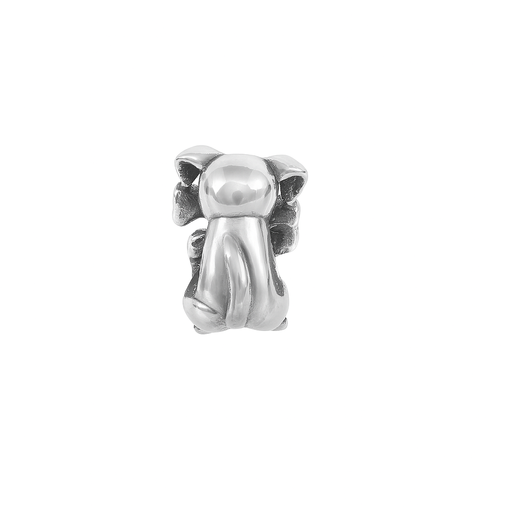 Sterling Silver Puppy Charm with Red Heart Gemstone
