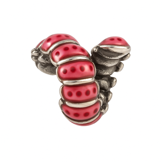 Sterling Silver Red Enamel Caterpillar Charm for Bracelet