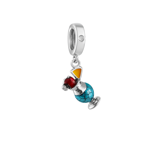 925 Sterling Silver Enamel Tropical Cocktail Charm for Bracelets