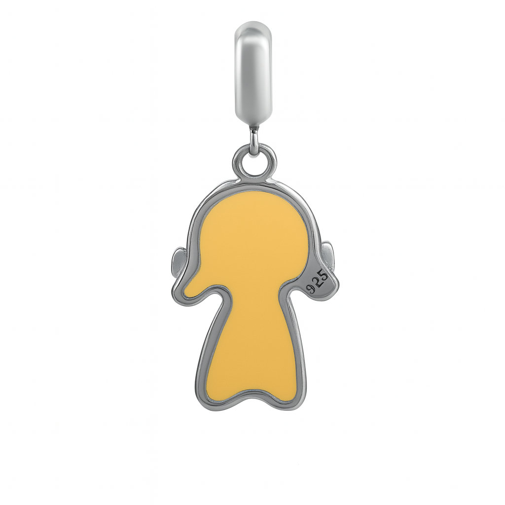 Yellow Dog Charm Pendant with Pink Bows – 925 Sterling Silver Enamel Jewelry