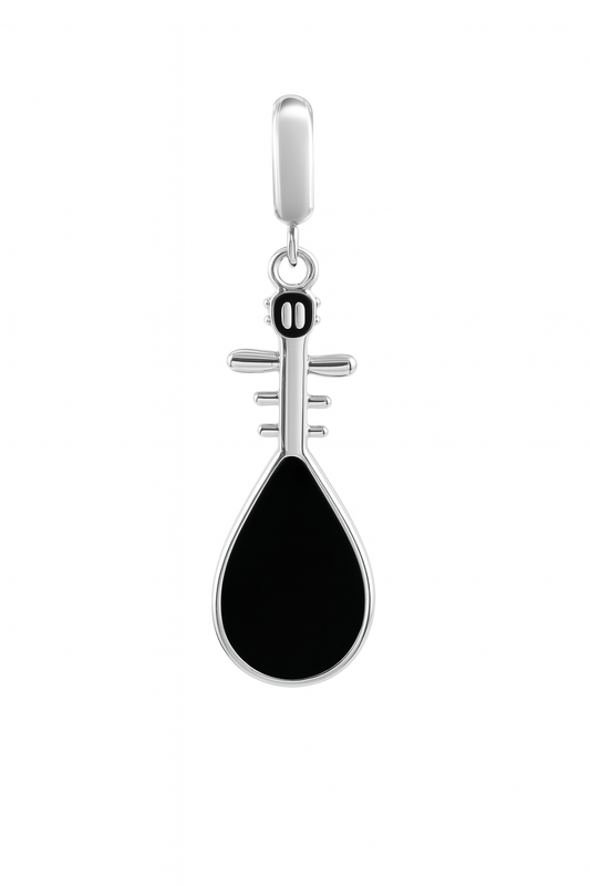 Sterling Silver Musical Instrument Charm Pendant with Black Enamel – 925 Silver Music Jewelry