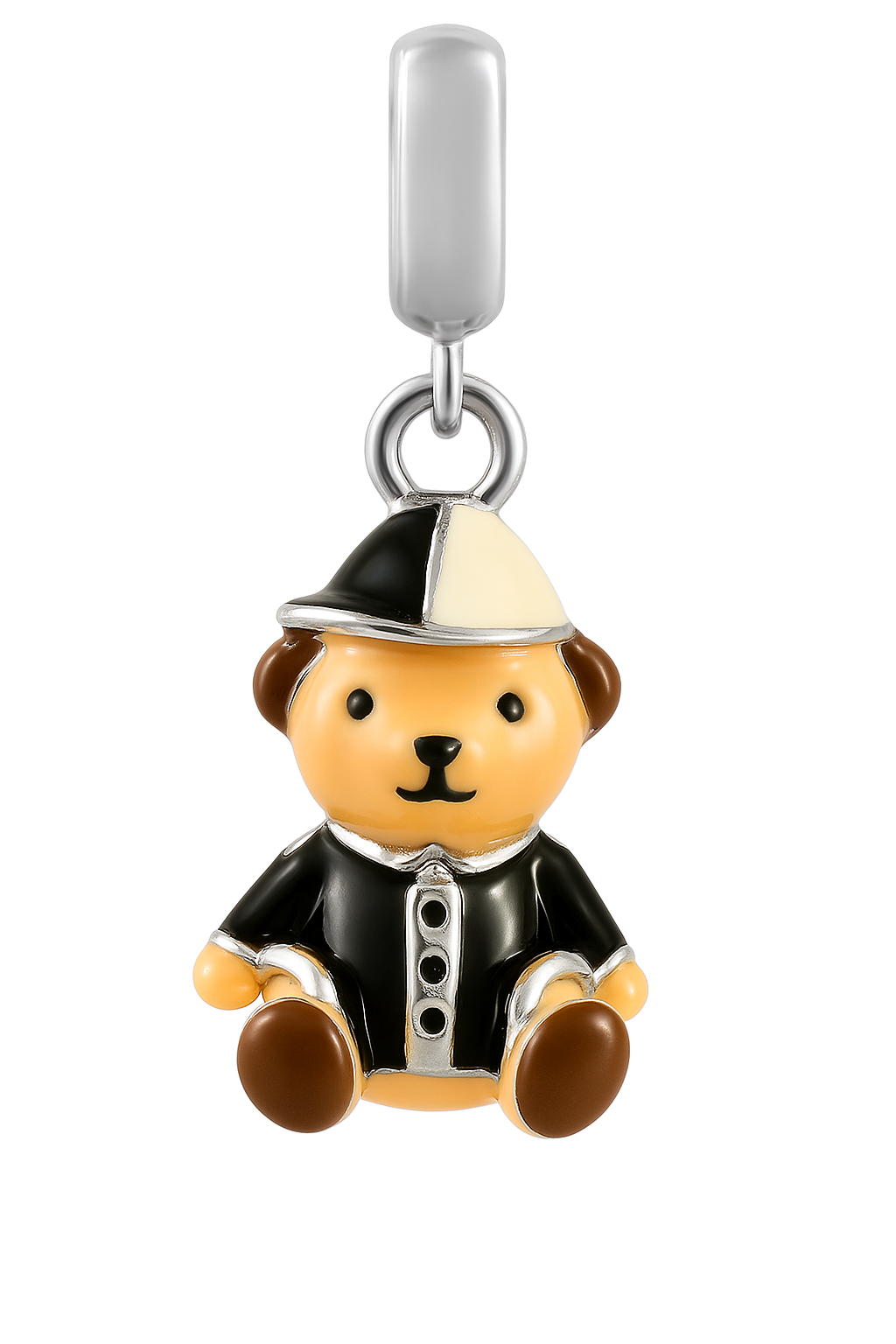 Sterling Silver Teddy Bear Charm with Enamel Detailing