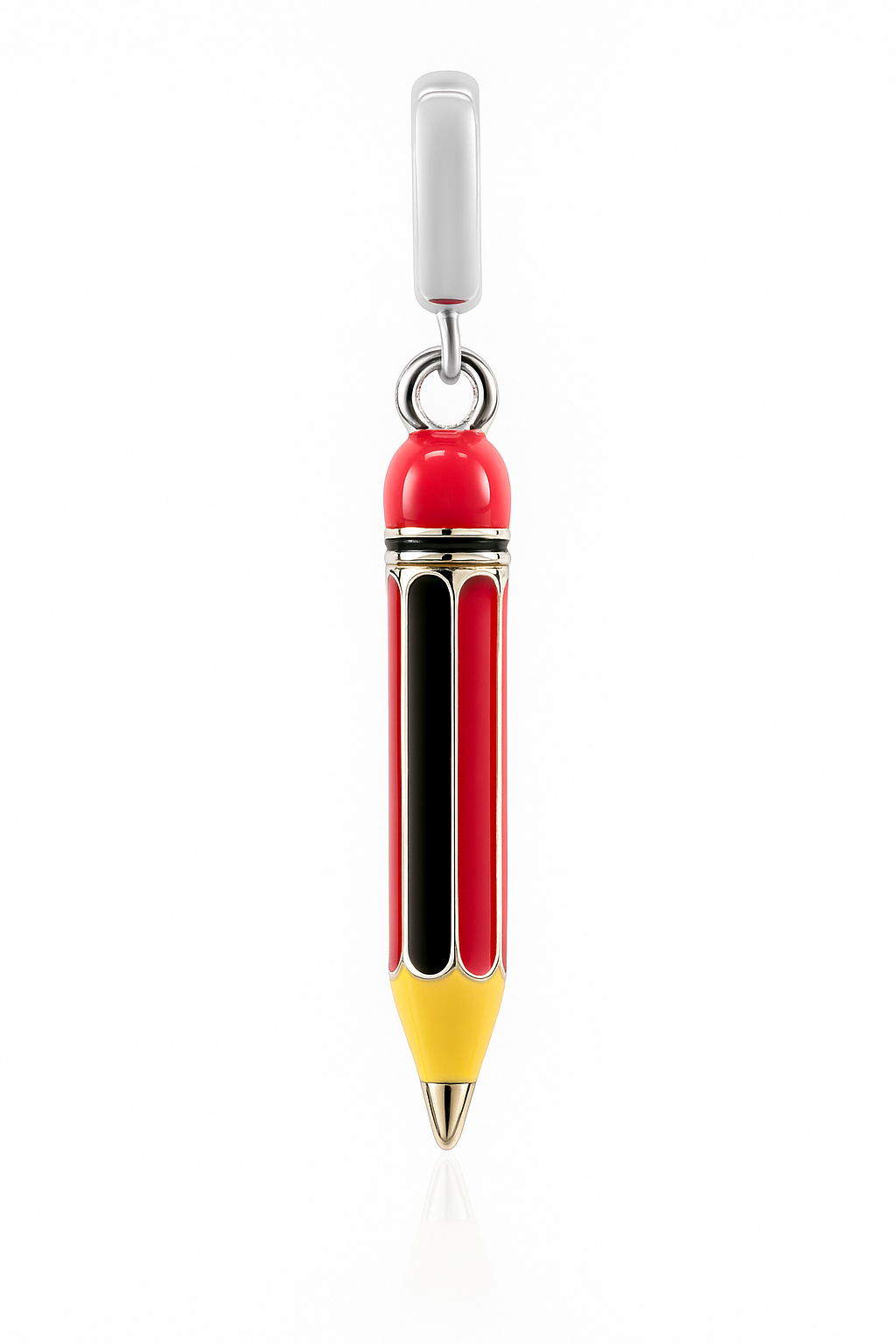 Sterling Silver Pencil Charm – Enamel Red and Yellow Pendant