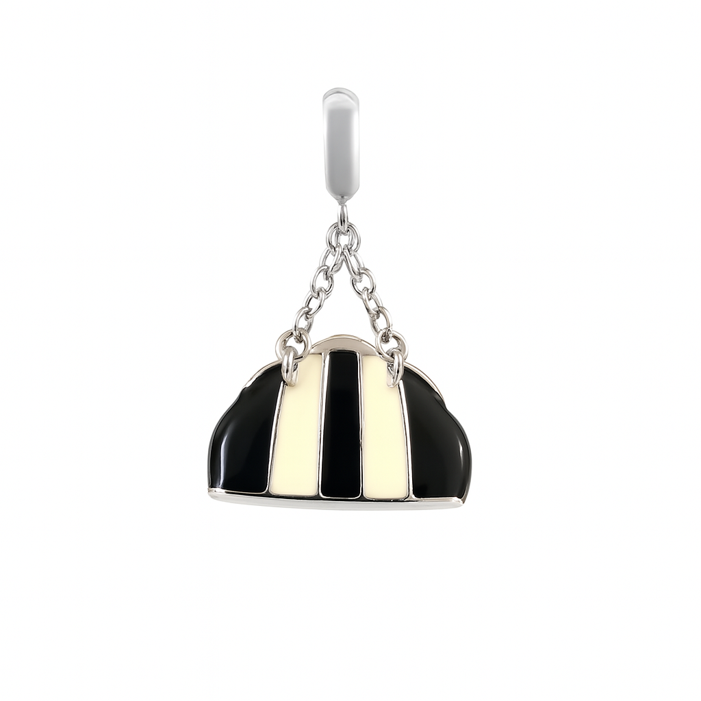 Black & Cream Duffel Bag Charm in 925 Silver