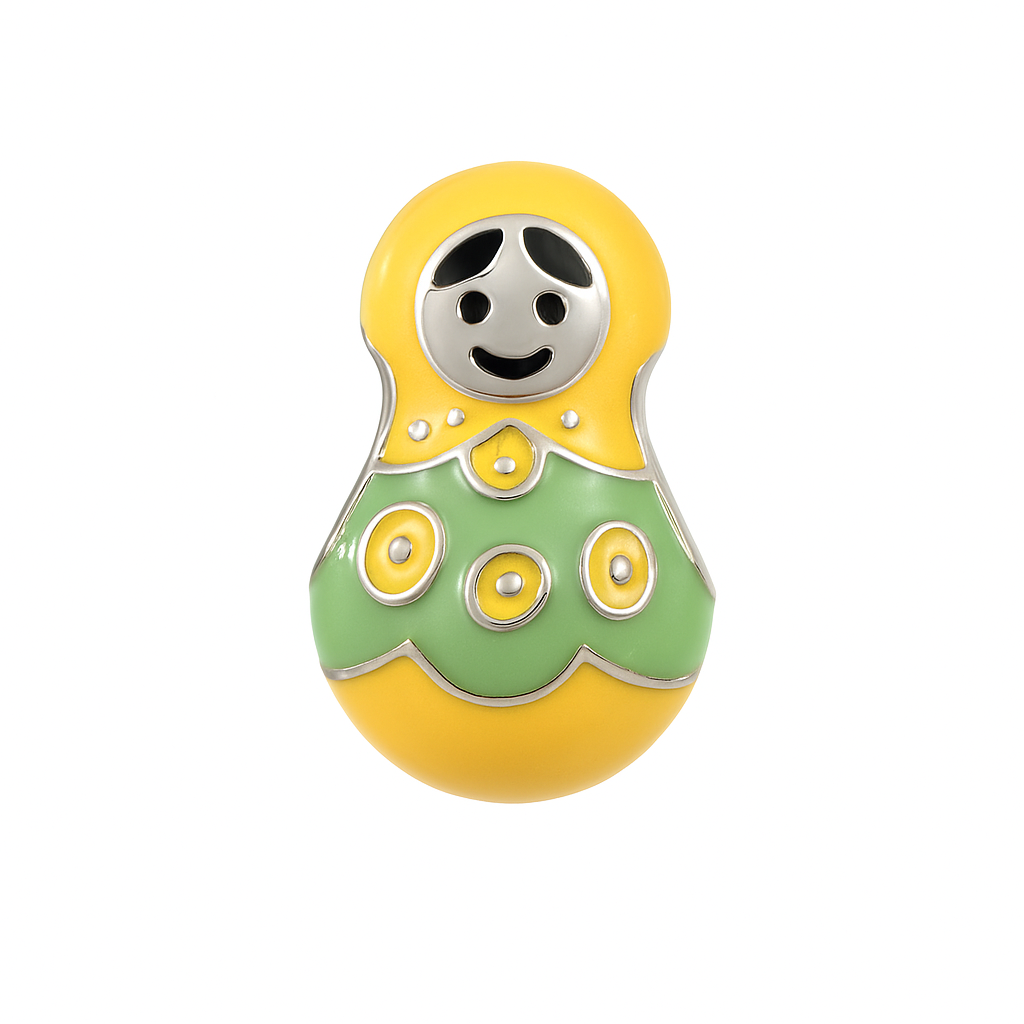 Matryoshka Doll Charm in Yellow & Green Enamel | 925 Silver