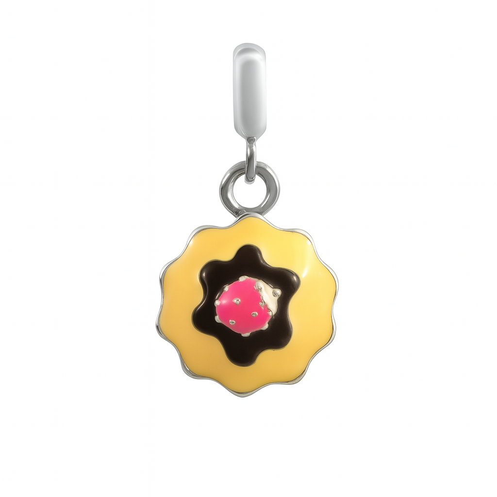 Strawberry Cupcake Charm in 925 Silver with Chocolate Frosting