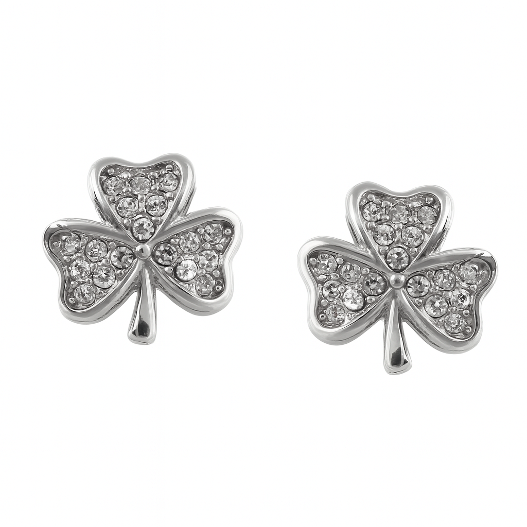 Green Clover Stud Charm in 925 Silver