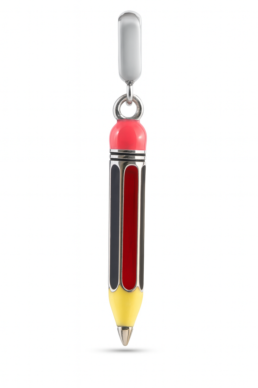 Sterling Silver Pencil Charm – Enamel Red and Yellow Pendant