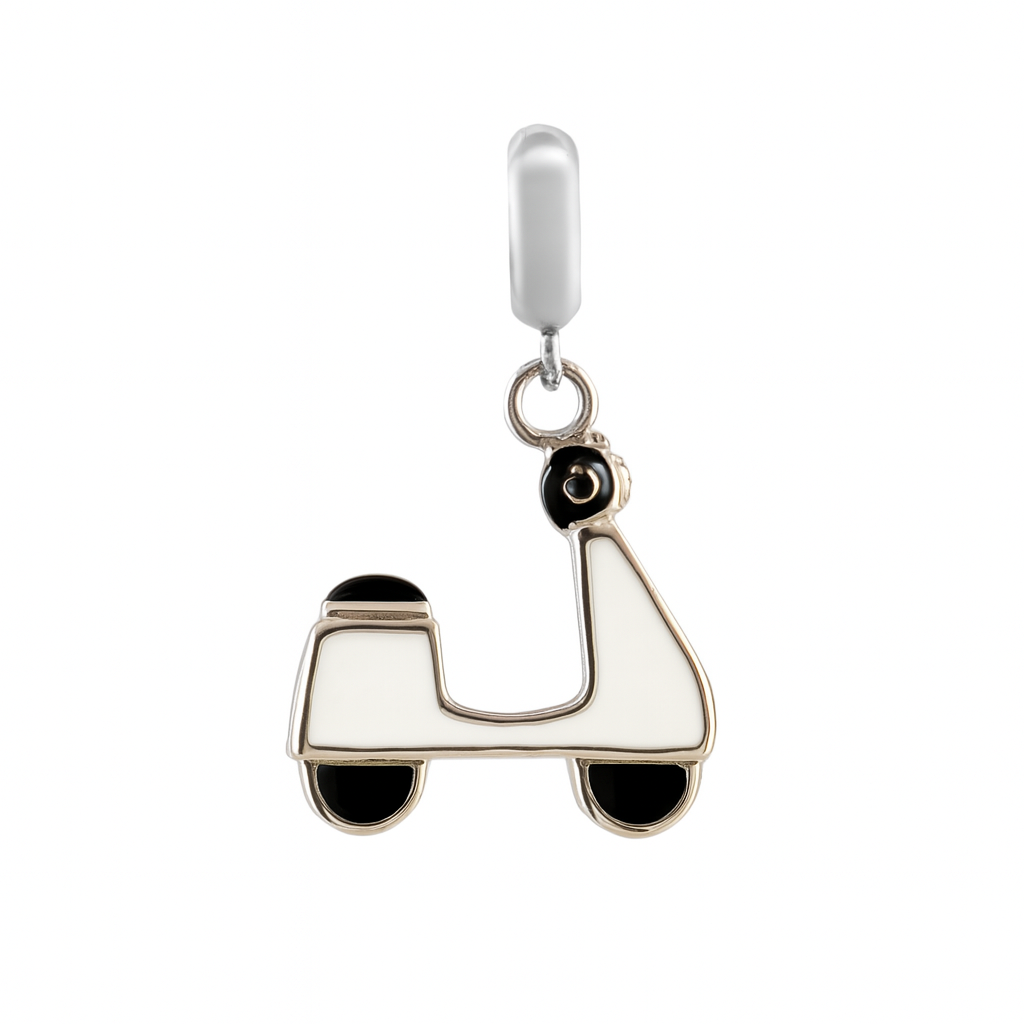 Vintage Enamel Scooter Charm 925 Sterling Silver Pendant