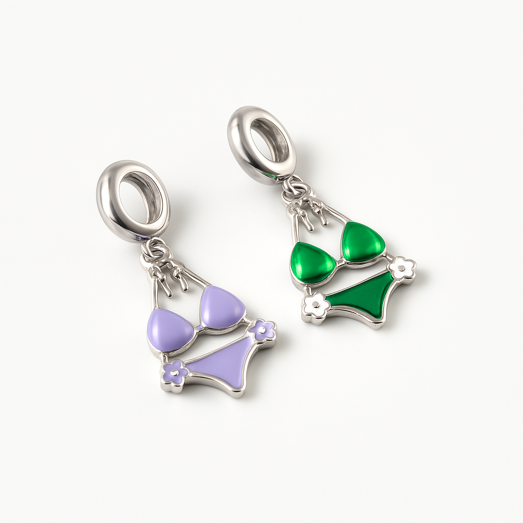 Sterling Silver Bikini Charm Pendant with Purple Enamel – 925 Silver Summer Jewelry