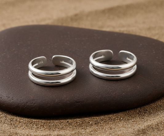 925 Silver Adjustable Double Band Ring – Minimalist Handmade Toe Ring / Midi Ring