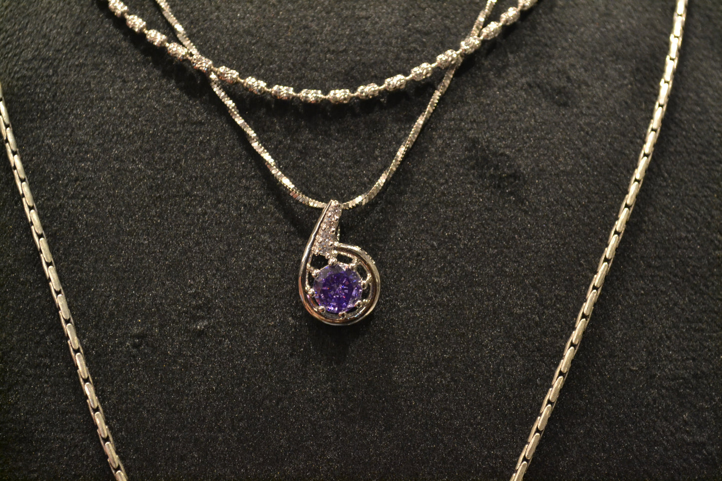 925 Silver Purple CZ Teardrop Pendant – Elegant Zircon Halo Necklace Charm