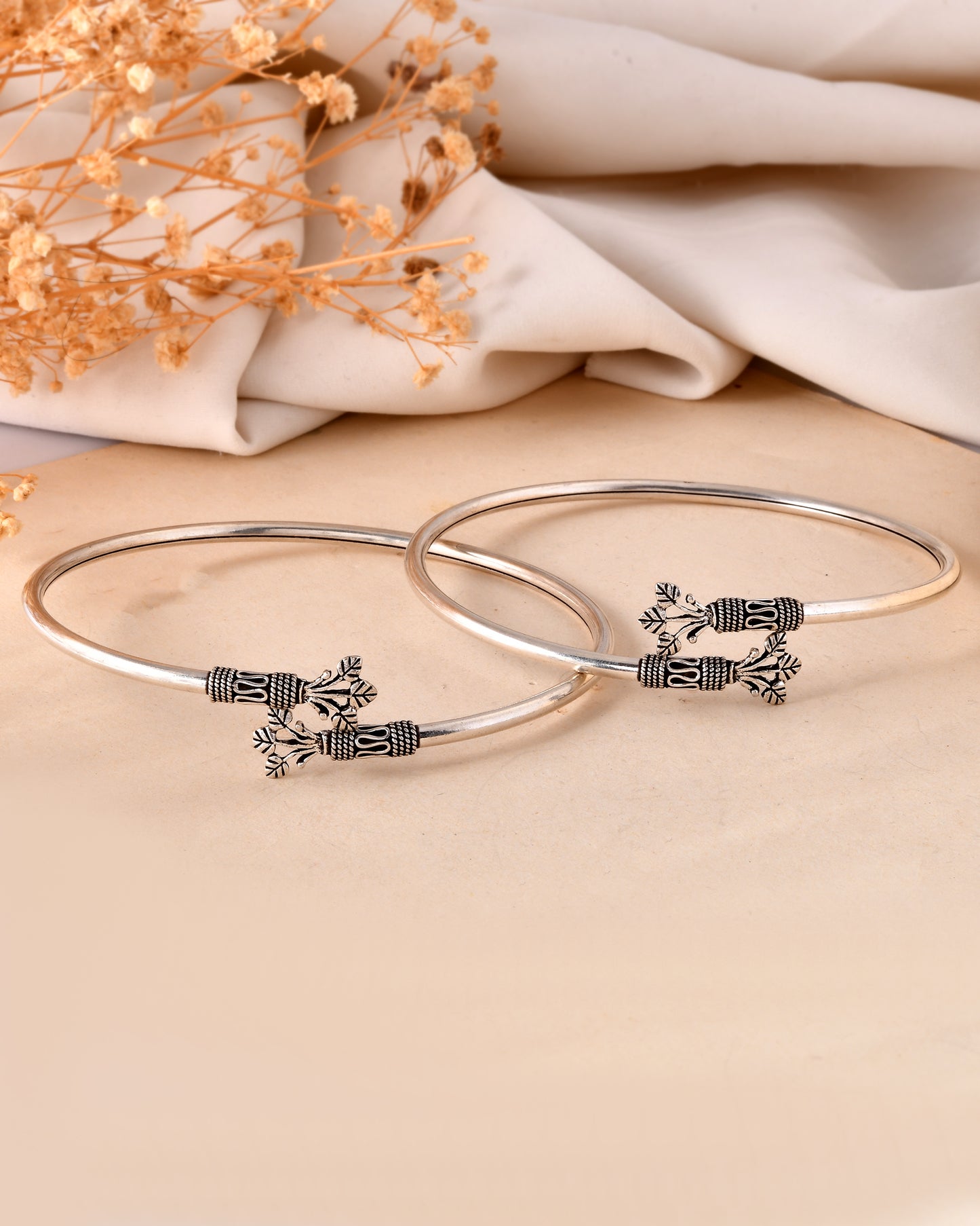 925 Sterling Silver Floral Motif Anklet Pair – Oxidized Traditional Payal