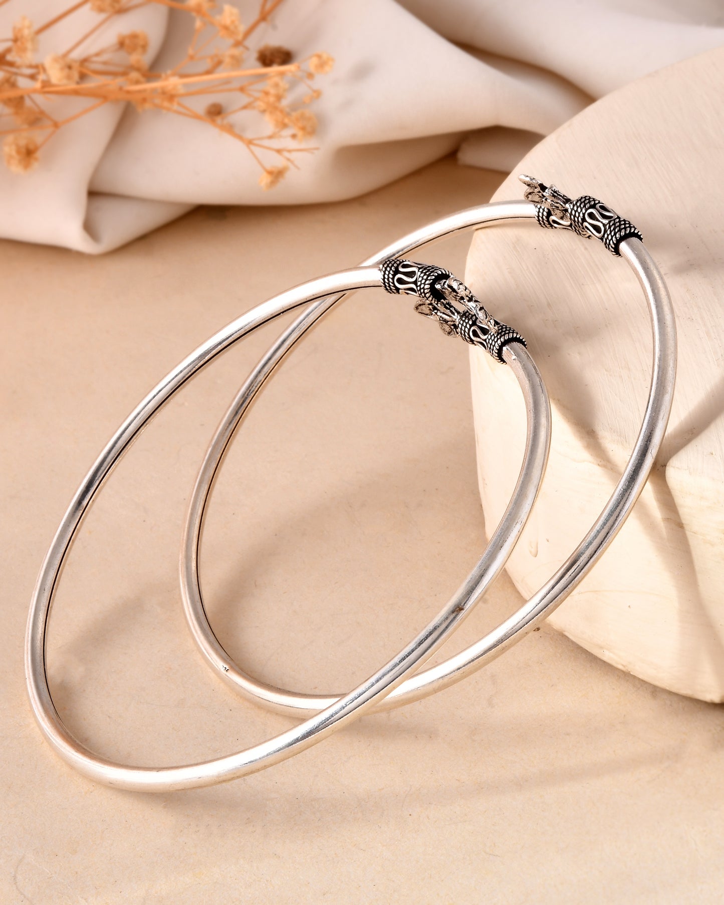 925 Sterling Silver Floral Motif Anklet Pair – Oxidized Traditional Payal