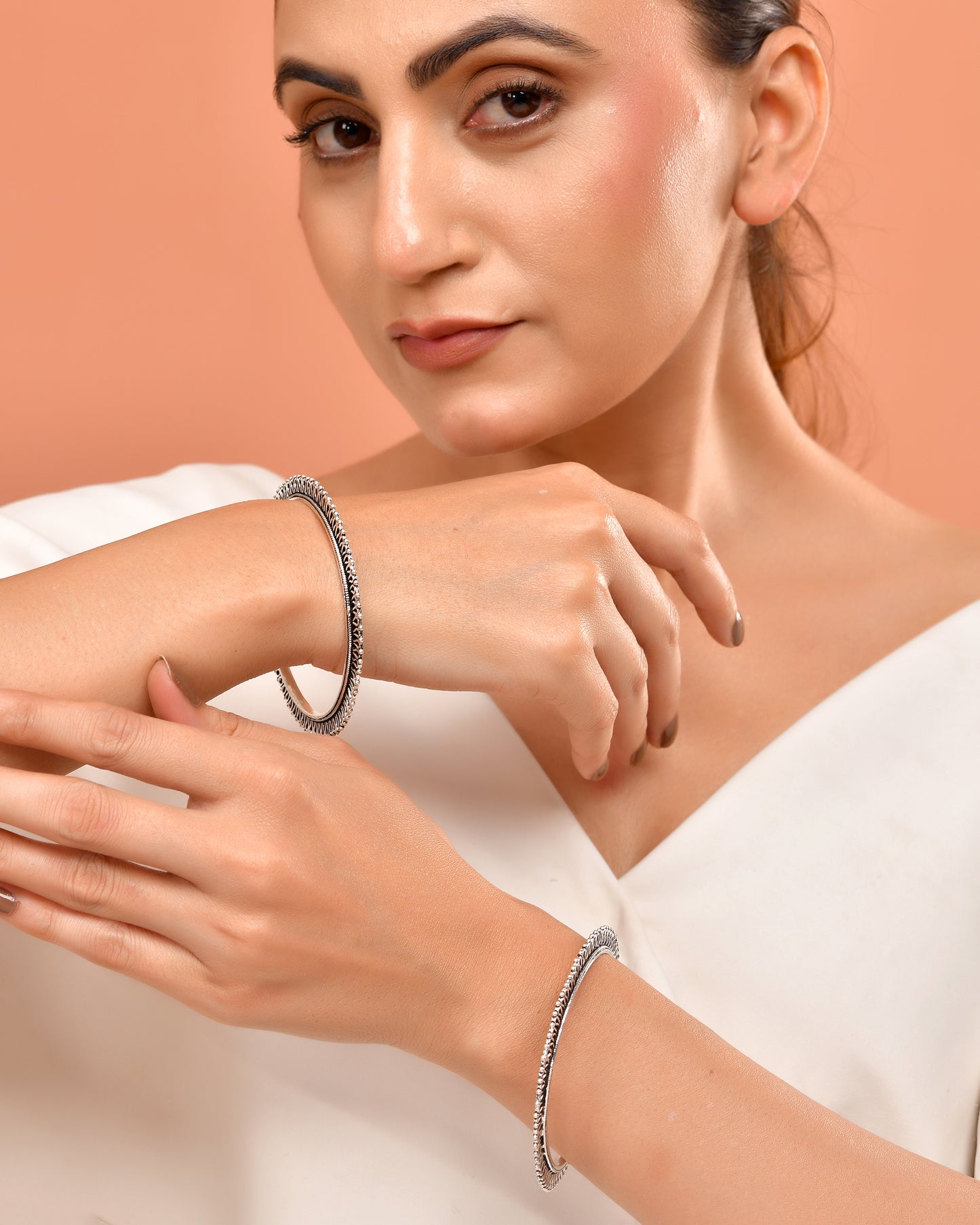 925 Sterling Silver Filigree Edge Bangles – Traditional Handmade Kada Set
