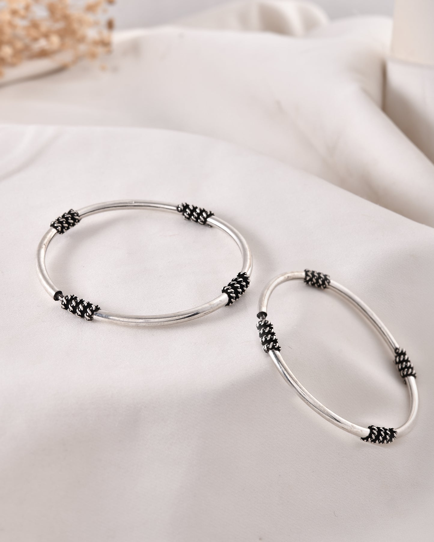 925 Sterling Silver Bangles with Oxidized Detailing – Adjustable Tribal Design