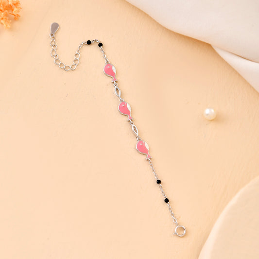 Pink-Fish Sterling-Silver Nazariya Bracelet | Adjustable Chain with Black Beads