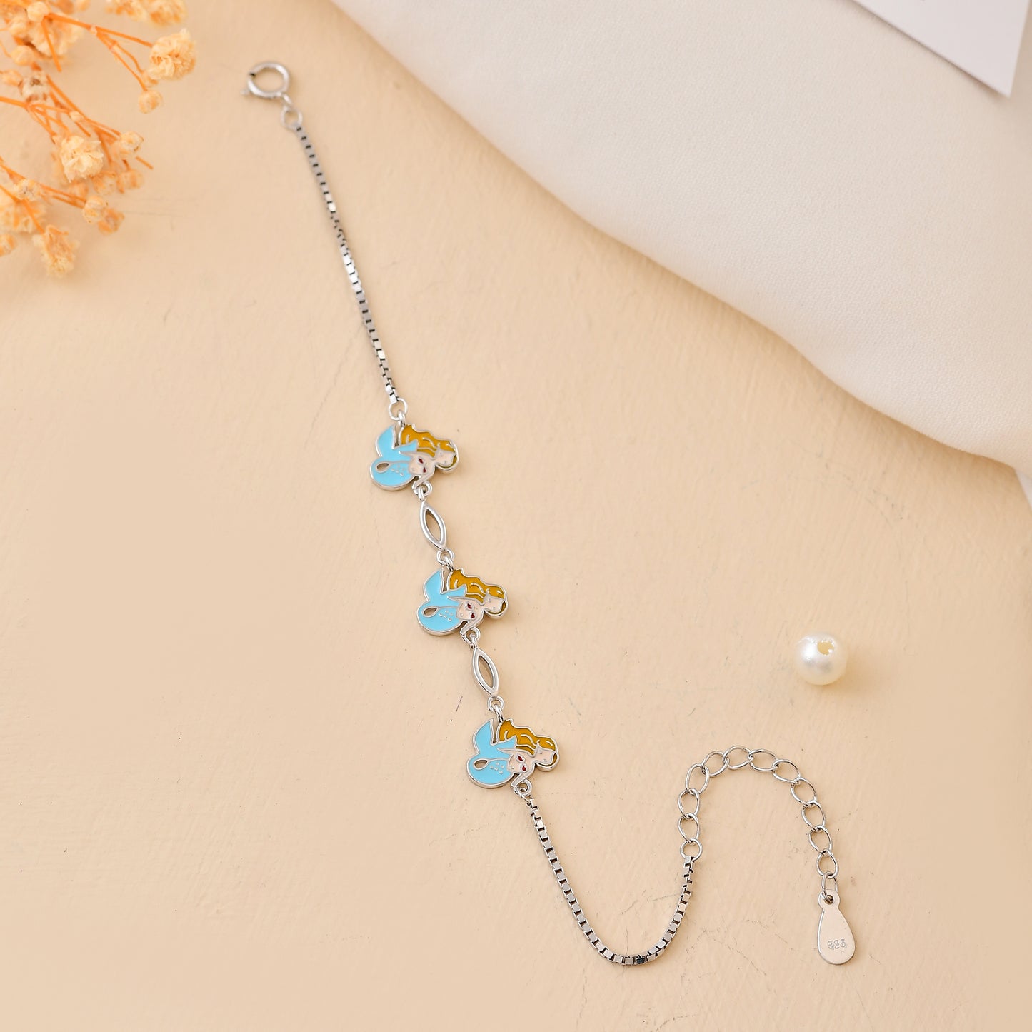925 Sterling Silver Mermaid Charm Bracelet – Adjustable Kids Chain