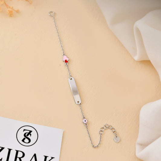 Personalised Heart-Eye Sterling-Silver ID Bracelet | Adjustable Baby Nazariya