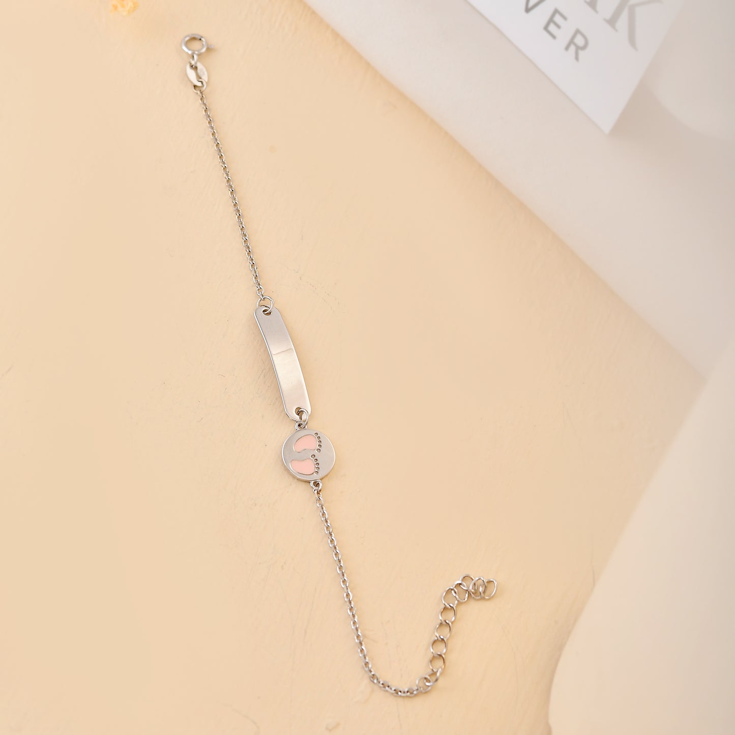 925 Sterling Silver Engravable ID Bracelet with Baby Footprint Charm – Adjustable Infant Keepsake