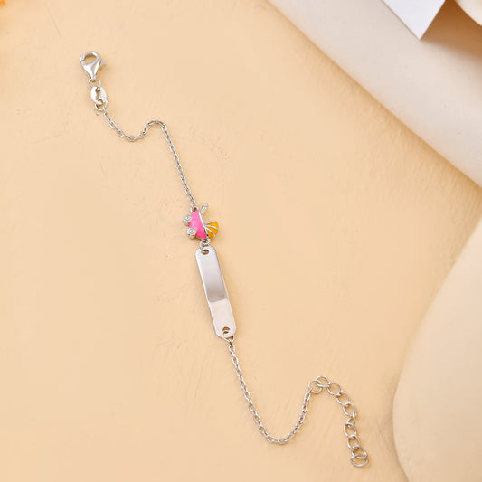 Baby-Pram Sterling-Silver ID Bracelet | Engravable Name Plate & Adjustable Chain