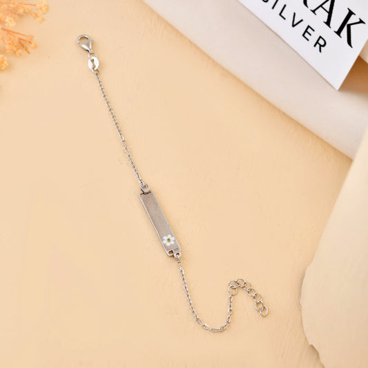Daisy-Bloom Sterling-Silver ID Bracelet | Engravable Name Plate & Adjustable Chain