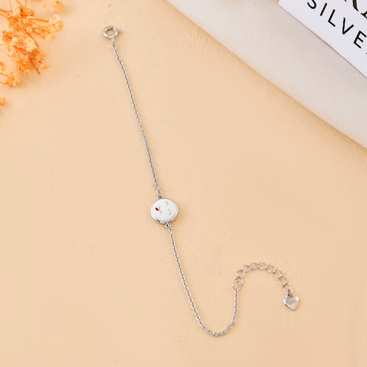 Happy-Moji Sterling-Silver Kids Bracelet | Adjustable Chain & White Enamel Smile Charm