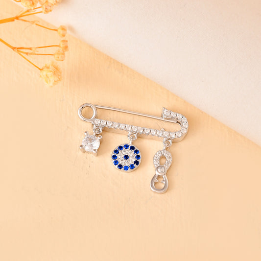 Infinity-Eye Sterling-Silver Safety Pin | CZ Baby Nazariya Brooch with Blue Pavé Evil-Eye