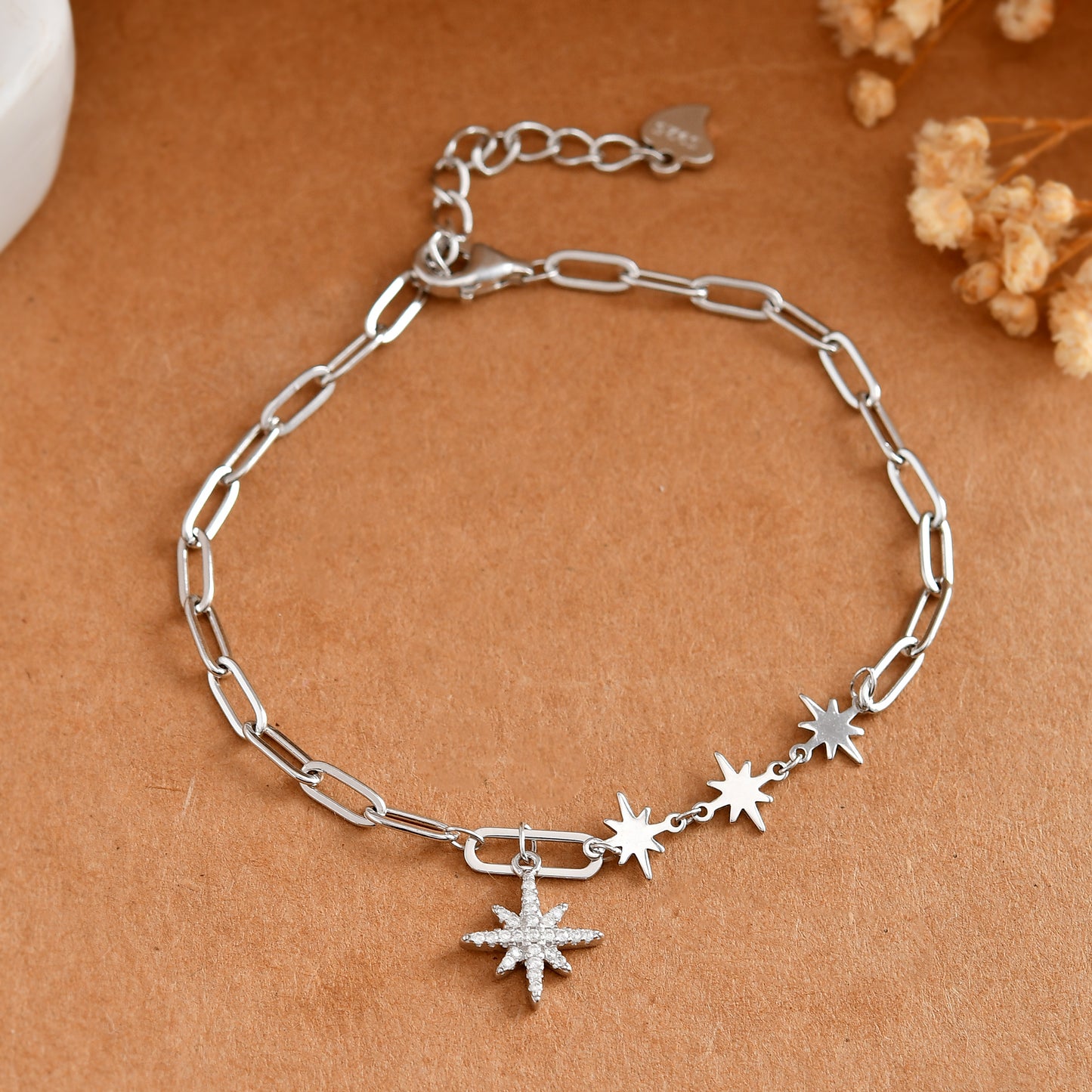 North-Star Paperclip Sterling-Silver Bracelet | CZ Pavé Constellation Charms