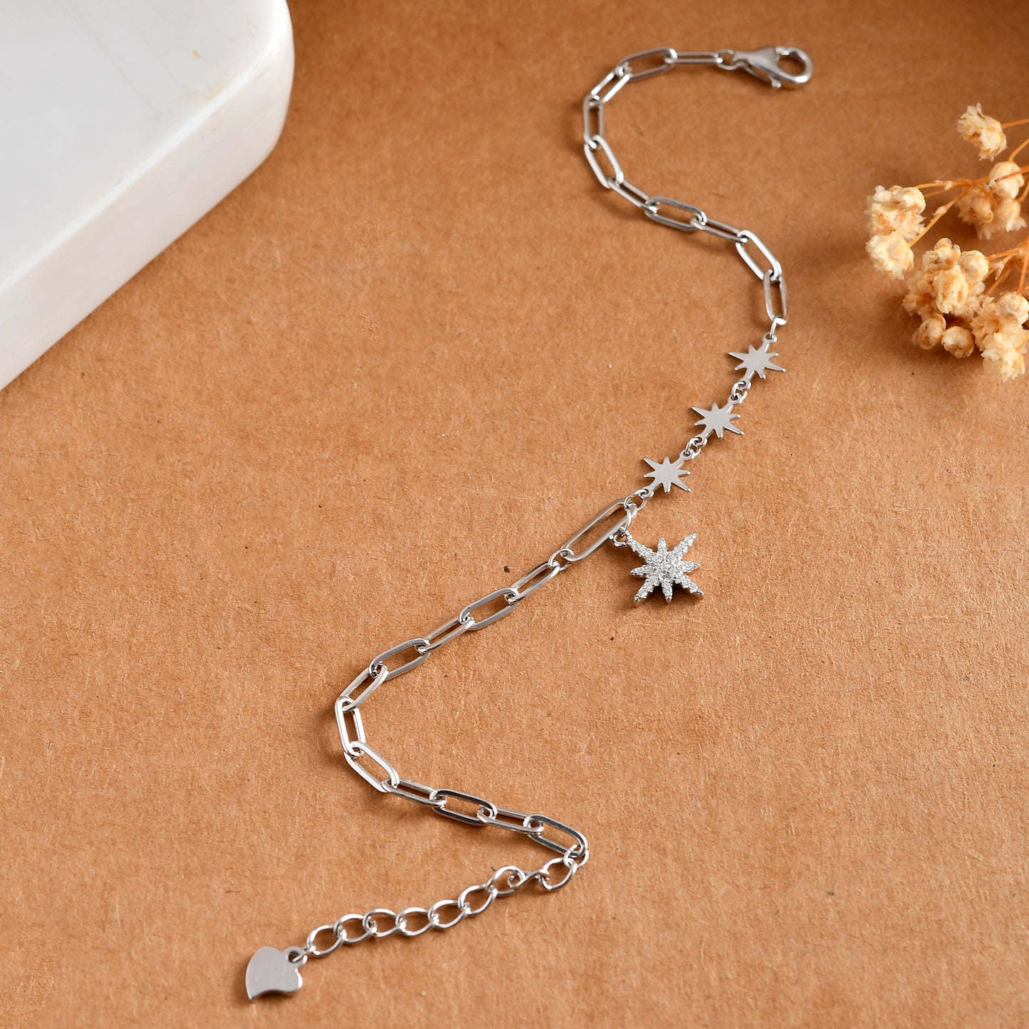 North-Star Paperclip Sterling-Silver Bracelet | CZ Pavé Constellation Charms