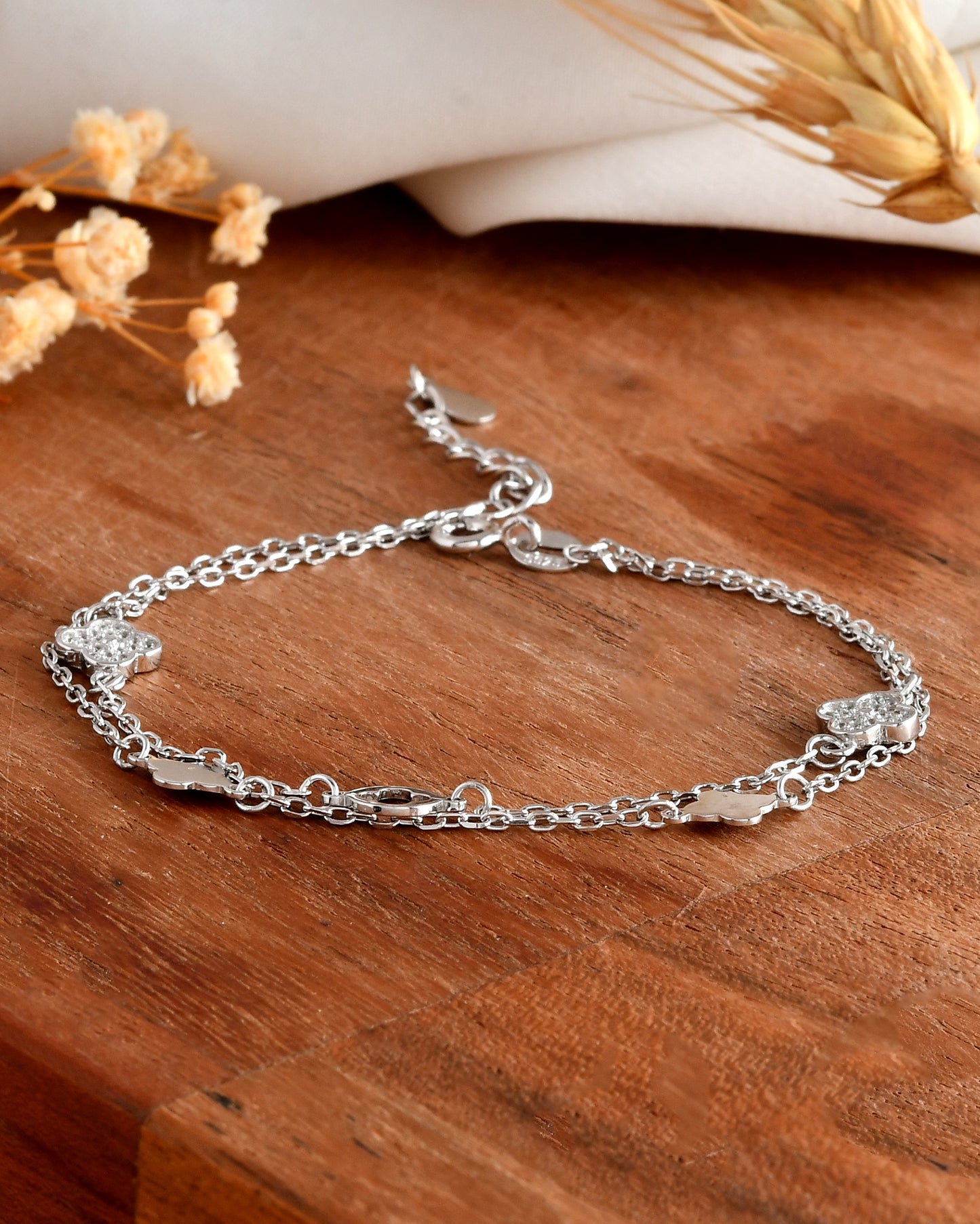 Sterling Silver Double-Layer Quatrefoil Clover Bracelet – Dainty 925 Layering Lucky Charm Jewelry